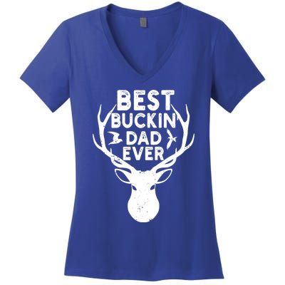 Best Buckin Dad Ever Fathers Day Deer Hunters Hunting Gift Women's V-Neck T-Shirt