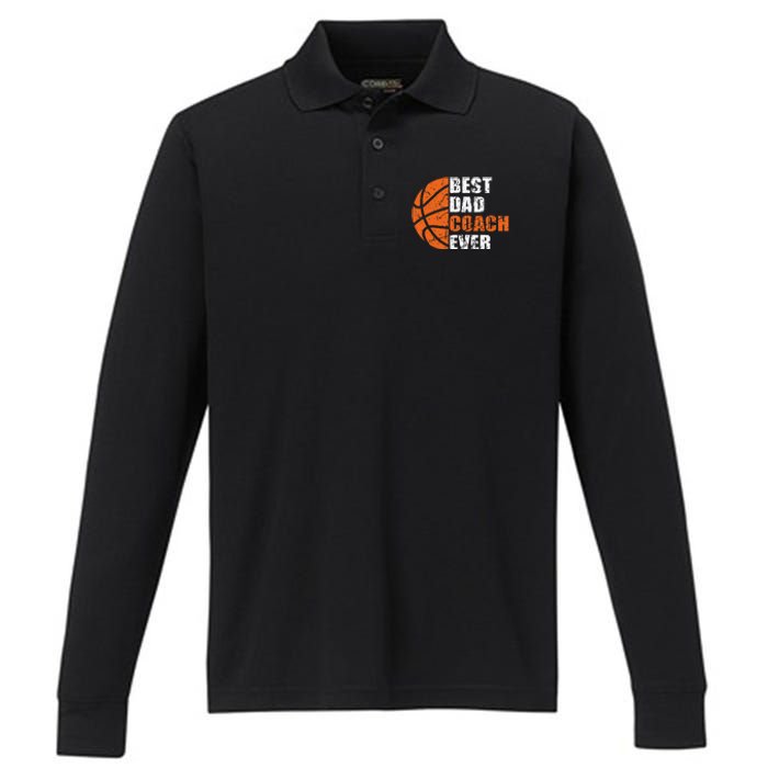 Best Basketball Dad Coach Ever Fathers Day Retro Bball Coach Performance Long Sleeve Polo