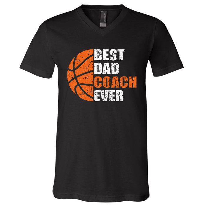 Best Basketball Dad Coach Ever Fathers Day Retro Bball Coach V-Neck T-Shirt