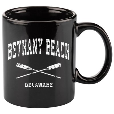 Bethany Beach Delaware Vintage Nautical Crossed Oars 11oz C Handle Ceramic Mug