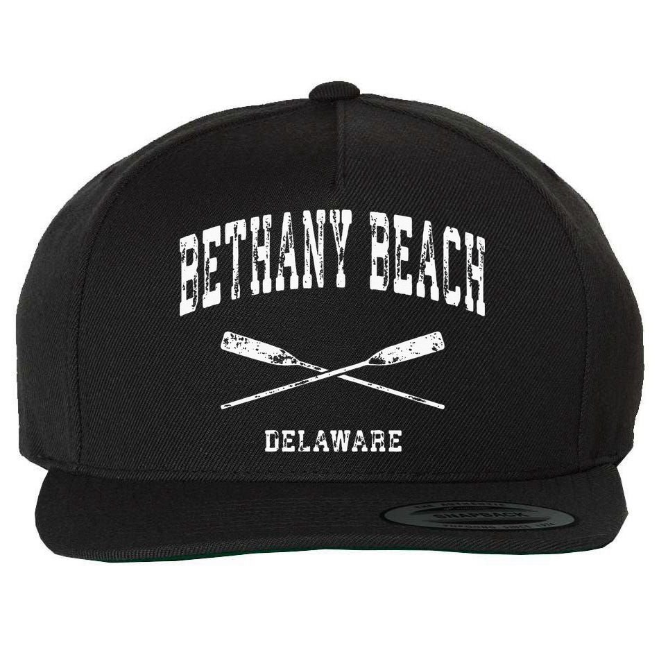 Bethany Beach Delaware Vintage Nautical Crossed Oars Wool Snapback Cap