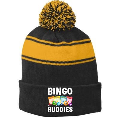 Bingo Buddies Design For Bingo Lover Bingo Player Stripe Pom Pom Beanie