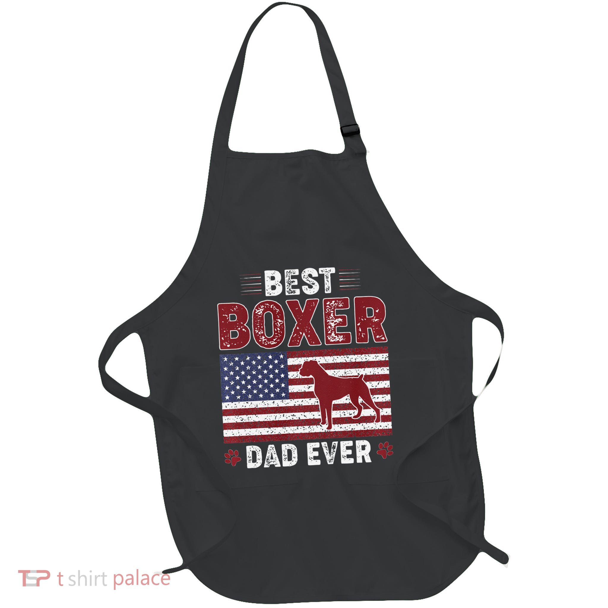 Best Boxer Dad Ever American Flag Dog Dad Full-Length Apron With Pockets