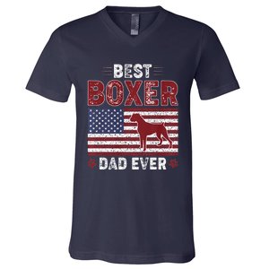 Best Boxer Dad Ever American Flag Dog Dad V-Neck T-Shirt