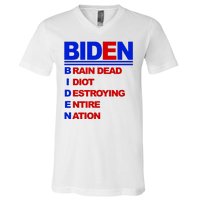 Biden Brain Dead Idiot Destroying Entire Nation V-Neck T-Shirt