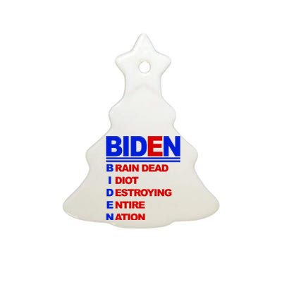 Biden Brain Dead Idiot Destroying Entire Nation Ceramic Tree Ornament