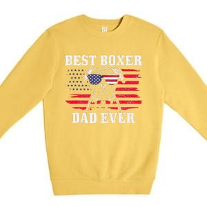 Best Boxer Dad Ever Dog Patriotic 4th Of July American Flag Premium Crewneck Sweatshirt