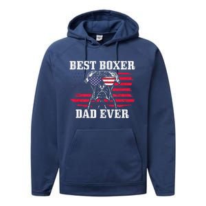 Best Boxer Dad Ever Dog Patriotic 4th Of July American Flag Performance Fleece Hoodie