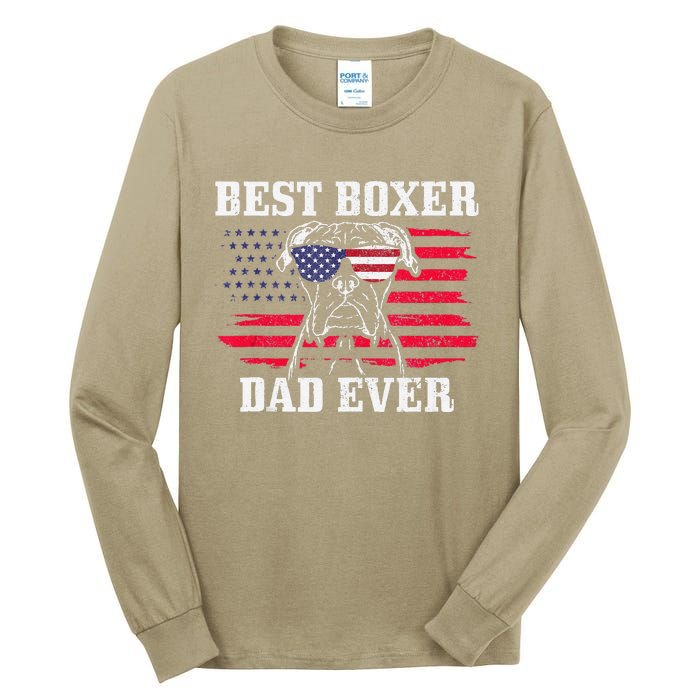 Best Boxer Dad Ever Dog Patriotic 4th Of July American Flag Tall Long Sleeve T-Shirt