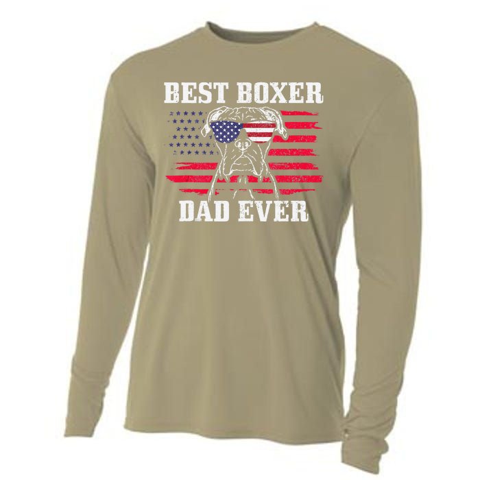 Best Boxer Dad Ever Dog Patriotic 4th Of July American Flag Cooling Performance Long Sleeve Crew