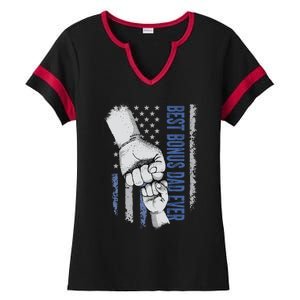 Best Bonus Dad Ever American Flag Fathers Day Gift Dad Great Gift Ladies Halftime Notch Neck Tee