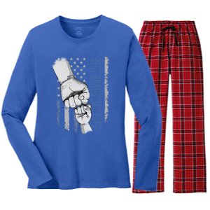 Best Bonus Dad Ever American Flag Fathers Day Gift Dad Great Gift Women's Long Sleeve Flannel Pajama Set 