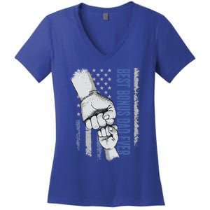 Best Bonus Dad Ever American Flag Fathers Day Gift Dad Great Gift Women's V-Neck T-Shirt