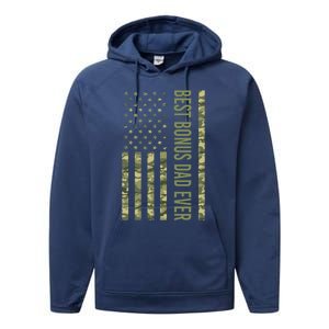 Best Bonus Dad Ever American Flag Fathers Day Us Camo Flag Cute Gift Performance Fleece Hoodie