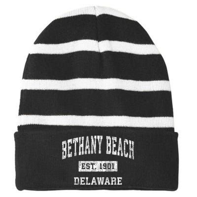 Bethany Beach Delaware De Vintage Sports Striped Beanie with Solid Band