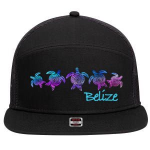 Belize Beach Design / Tribal Turtle Gift 7 Panel Mesh Trucker Snapback Hat