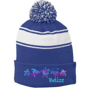 Belize Beach Design / Tribal Turtle Gift Stripe Pom Pom Beanie