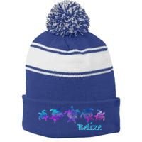 Belize Beach Design / Tribal Turtle Gift Stripe Pom Pom Beanie