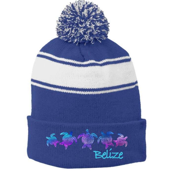 Belize Beach Design / Tribal Turtle Gift Stripe Pom Pom Beanie