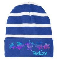 Belize Beach Design / Tribal Turtle Gift Striped Beanie with Solid Band