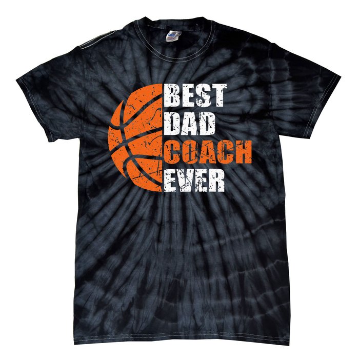 Best Basketball Dad Coach Ever Fathers Day Retro Bball Coach Tie-Dye T-Shirt