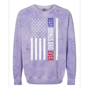 Best Bonus Dad Ever Funny Gift For Fathers Day Usa American Flag Gift Colorblast Crewneck Sweatshirt