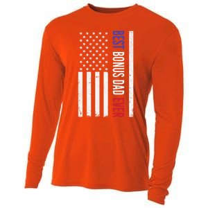 Best Bonus Dad Ever Funny Gift For Fathers Day Usa American Flag Gift Cooling Performance Long Sleeve Crew