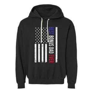 Best Bonus Dad Ever Funny Gift For Fathers Day Usa American Flag Gift Garment-Dyed Fleece Hoodie