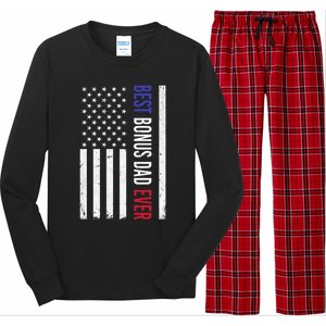 Best Bonus Dad Ever Funny Gift For Fathers Day Usa American Flag Gift Long Sleeve Pajama Set