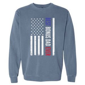 Best Bonus Dad Ever Funny Gift For Fathers Day Usa American Flag Gift Garment-Dyed Sweatshirt