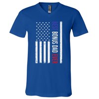 Best Bonus Dad Ever Funny Gift For Fathers Day Usa American Flag Gift V-Neck T-Shirt