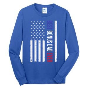 Best Bonus Dad Ever Funny Gift For Fathers Day Usa American Flag Gift Tall Long Sleeve T-Shirt