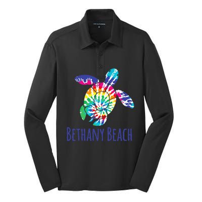 Bethany Beach Delaware Batik Tie Dye Boho Loggerhead Turtle Silk Touch Performance Long Sleeve Polo