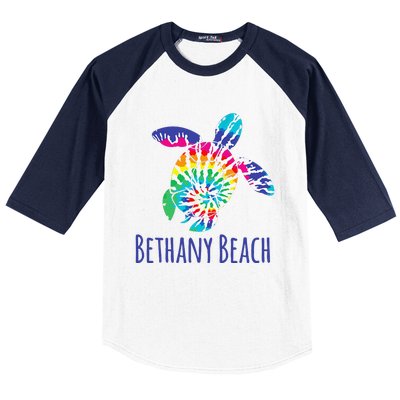 Bethany Beach Delaware Batik Tie Dye Boho Loggerhead Turtle Baseball Sleeve Shirt