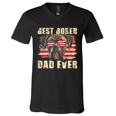 Best Boxer Dad Ever Usa Flag American Dog Animal Lover V-Neck T-Shirt