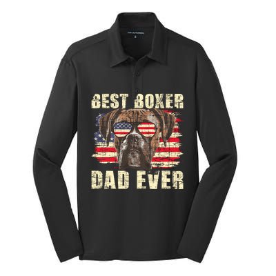 Best Boxer Dad Ever Usa Flag American Dog Animal Lover Silk Touch Performance Long Sleeve Polo