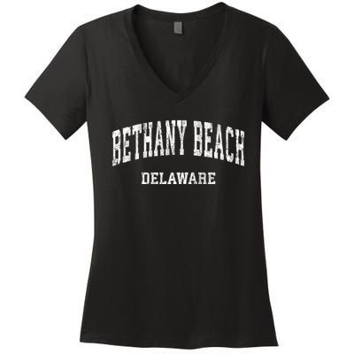 Bethany Beach Delaware De Vintage Varsity Sports Women's V-Neck T-Shirt