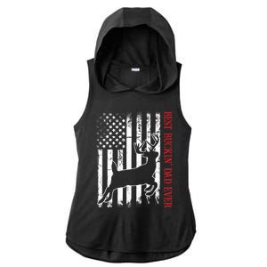 Best Buckin Dad Ever American Flag Deer Hunting Ladies PosiCharge Tri-Blend Wicking Draft Hoodie Tank