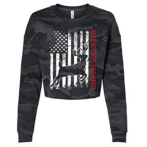 Best Buckin Dad Ever American Flag Deer Hunting Cropped Pullover Crew