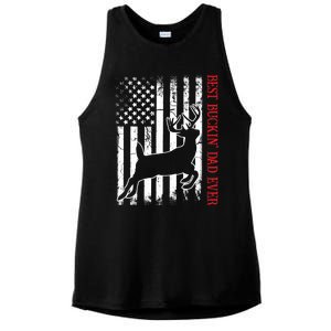 Best Buckin Dad Ever American Flag Deer Hunting Ladies PosiCharge Tri-Blend Wicking Tank