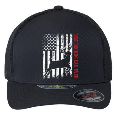 Best Buckin Dad Ever American Flag Deer Hunting Flexfit Unipanel Trucker Cap