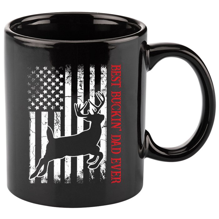 Best Buckin Dad Ever American Flag Deer Hunting 11oz C Handle Ceramic Mug