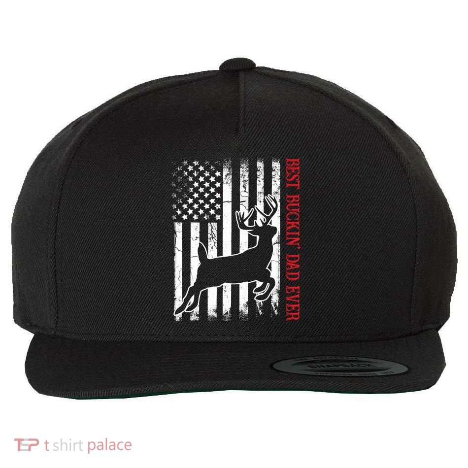 Best Buckin Dad Ever American Flag Deer Hunting Wool Snapback Cap