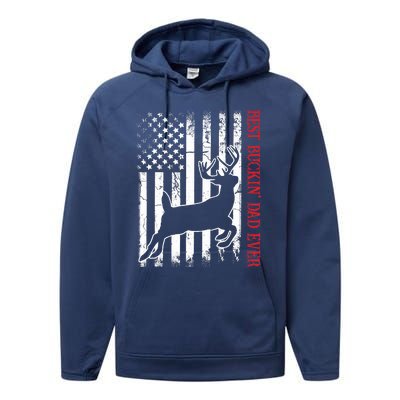 Best Buckin Dad Ever American Flag Deer Hunting Performance Fleece Hoodie