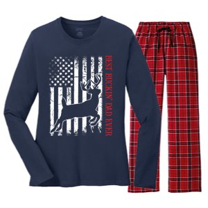 Best Buckin Dad Ever American Flag Deer Hunting Women's Long Sleeve Flannel Pajama Set 