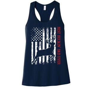 Best Buckin Dad Ever American Flag Deer Hunting Women's Racerback Tank