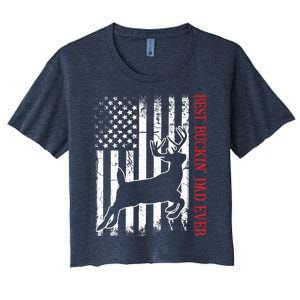 Best Buckin Dad Ever American Flag Deer Hunting Women's Crop Top Tee