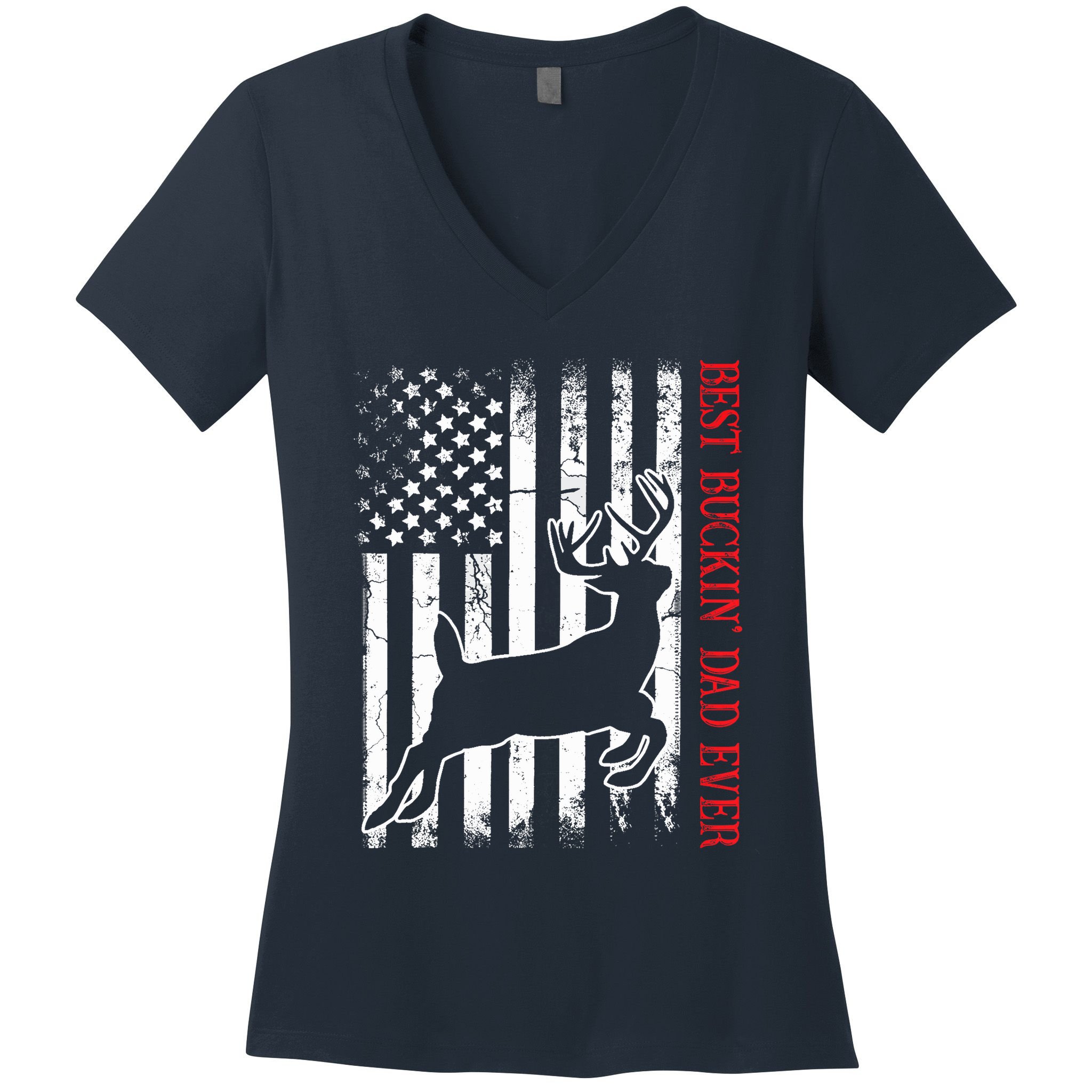 Best Buckin Dad Ever American Flag Deer Hunting Women's V-Neck T-Shirt