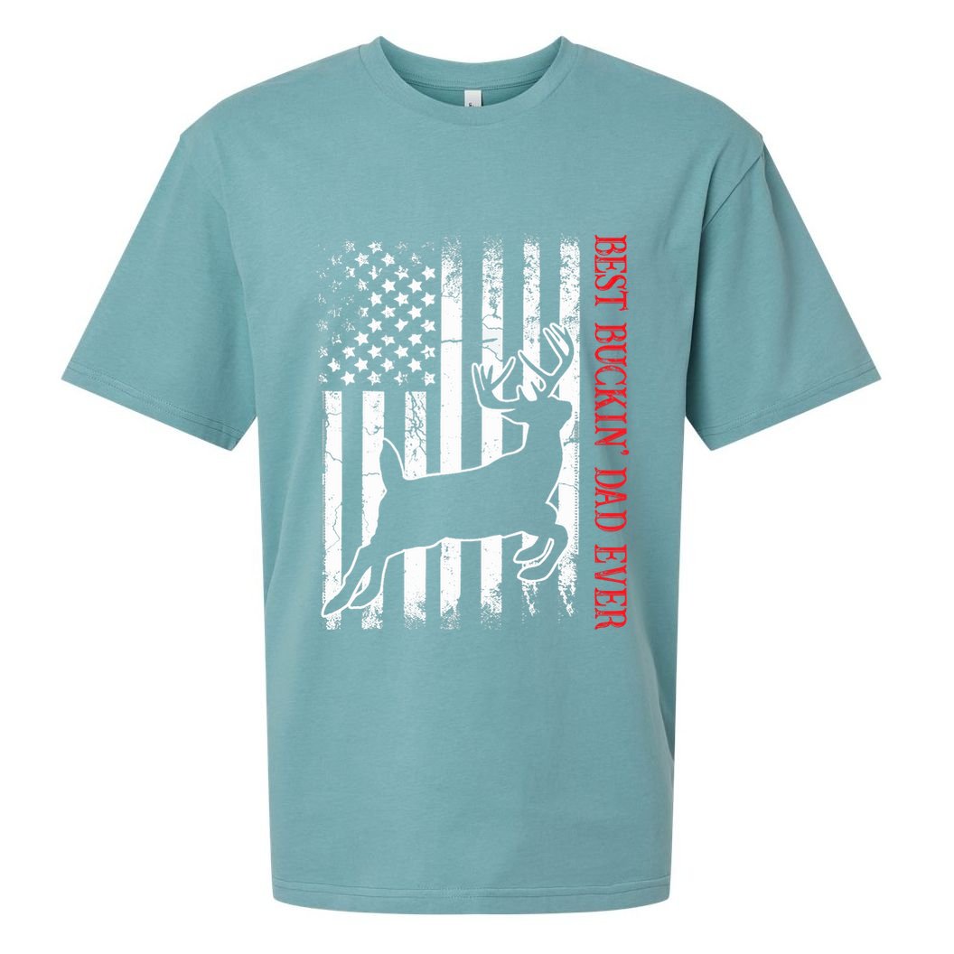 Best Buckin Dad Ever American Flag Deer Hunting Sueded Cloud Jersey T-Shirt