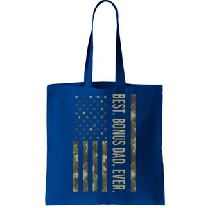 Best Bonus Dad Ever With Us American Flag Camo Fathers Day Funny Gift Tote Bag